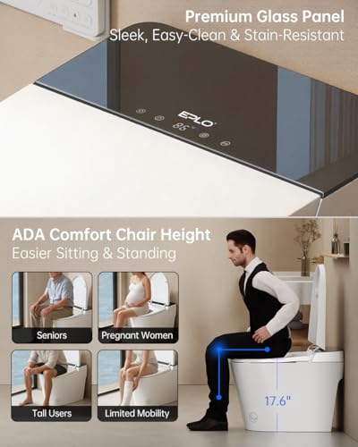 EPLO Luxury Smart Toilet Bidet with 1000g MaP Powerful Flush, Foam Shiled,Auto Open Close,Men's Urinal Auto Flush,Moving Dryer,ADA Comfort Height,Glass Panel Modern Elongated Toilet with Tank G20MAX