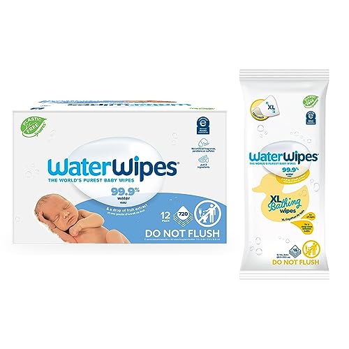 WaterWipes Bundle, Original 720 Count (12 packs) & XL Bathing Wipes 16 Count (1 pack), Plastic