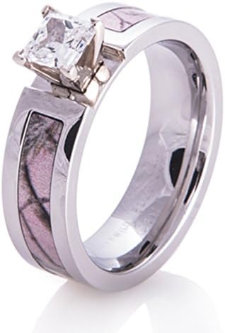 NaNa Chic Jewelry Women 5mm Pink Titanium Ring Cubic Zirconia Camo Engagement Wedding Bands Polished Finish Comfort Fit