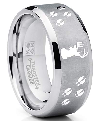 Metal Masters Co. 9MM Deer Track Tungsten Ring Wedding Band, Outdoor Jewelry, Men's Hunting Ring