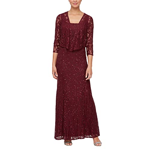 Alex Evenings Women's Long Lace Jacket Special Occasion Dress, Wine, 18 (Pack of 2)