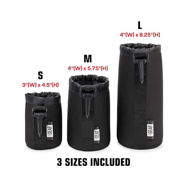 USA GEAR FlexARMOR Objektivtasche, 3 Größen Neopren Objektivbeutel, In Kleinen, Mittleren und Großen Gehäusen Können Objektive bis zu 70-300 mm mit Kordelzugöffnung Aufbewahrt Werden - Schwarz – Bild 4