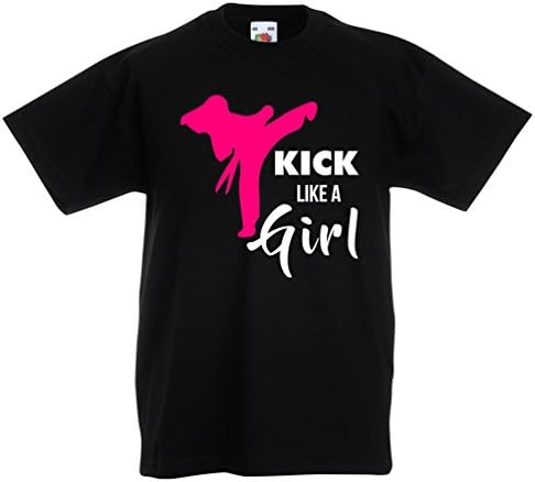 Kids Kick Like A Girl T-Shirt - Karate Taekwondo Judo Birthday Girls Gift Black