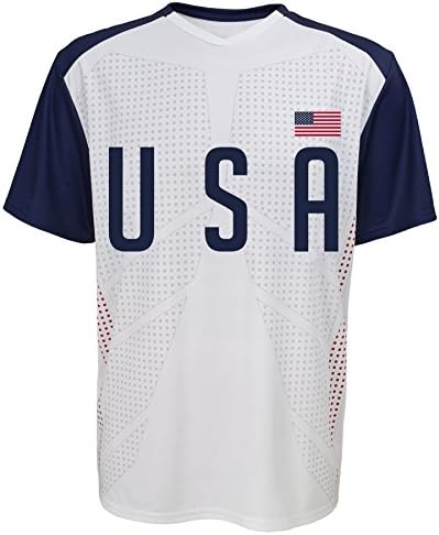 World Cup Soccer United States Youth Boys Federation Jersey Short Sleeve Tee, X-Large (18), White
