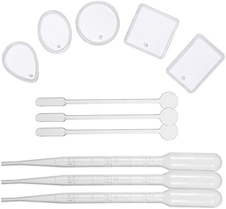 Enjoins 5 Pieces Pendant Mold Jewelry Silicone Mold Resin Molds Cabochon Silicon Jewelry Mold with Hanging Hole Burettes and Stirrers for DIY Jewelry Craft Making，Semi-transparent