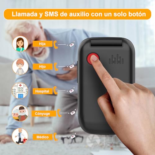 YEEMOVIL F15 - Teléfono Celular 4G con Tapa para Adultos Mayores, Botones Grandes, Botón SOS, Dual SIM, Bluetooth, Batería de Larga Duración (Negro)
