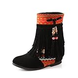 VogueZone009 Womens Round Closed Toe Kitten Heels Mesh Legging Assorted Colors Boots with Braid