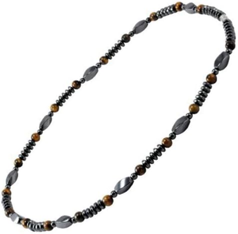 Unisex Black Magnetic Simulated Hematite Simulated Tiger Eye Strand Necklace