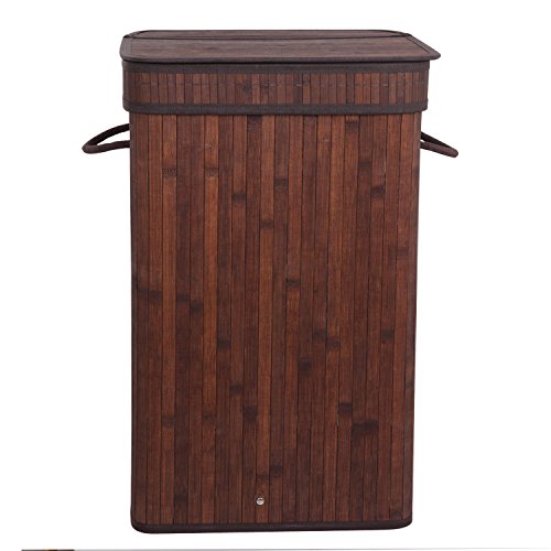 Allblessings Foldable Bamboo Hamper Laundry Basket Washing Cloth Bag Lid Brown For Storage - Thumbnail 2
