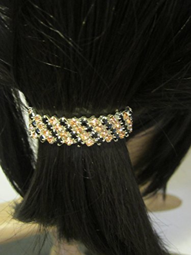 Jet Black/Coral Rhinestone Ponytail Holder Barrette Style Hair Clip Hair Accessories