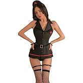 SENJIY sexy nurse lingerie for women costume outfit Dress Uniform Female naughty girl Roleplay Seductive Anime Cosplay Babydoll mini skirt Halloween hat Headpiece Bodysuit Set with Headband black