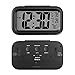 Helect H1040 Alarm Clock, Electronic Digital Morning Clock with Large LCD, Backlight, Calendar and Temperature, Black