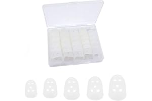 ROUCERLIN 5 Sizes Guitar Fingertip Protector With Compact Box, Premium Silicone Guitar Finger Guards, Non-Slip Breathable Fingertip Protection Covers Caps for Sewing, String Instruments (Transparent)