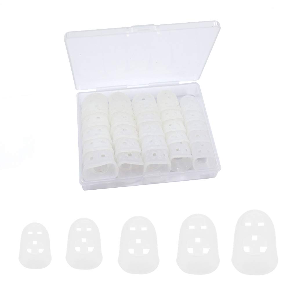 Photo 1 of 5 Sizes Guitar Fingertip Protector With Compact Box, Premium Silicone Guitar Finger Guards, Non-Slip Breathable Fingertip Protection Covers Caps for Sewing, String Instruments (Transparent)