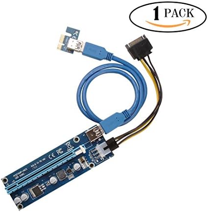 PCIe PCI-E Riser Card 1X to 16X USB 3.0 Cable Extender Graphic Card Adapter SATA 15Pin to 6Pin Power Cable for BTC Miner Machine (1 PACK)