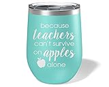 Teacher Wine Glass Tumbler - Funny Teaching and Apple Engraved on 12oz Stemless Cup - Teachers Gifts for Women