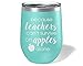 Teacher Wine Glass Tumbler - Funny Teaching and Apple Engraved on 12oz Stemless Cup - Teachers Gifts for Women