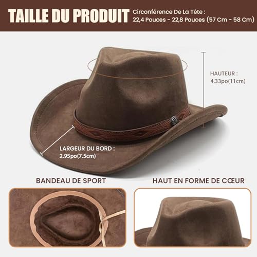 MYKAGS Chapeau de Cowboy pour Femmes et Hommes, Chapeaux Western en Daim, Chapeau Panama, Chapeaux de Cow-Boy à Large Bord, Cow-Girl Western en Daim