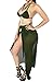 Kisscynest Women's Halter Cut Out Three Piece Swimsuit Coverup 3 Pcs Bikini Set with Cover Ups Skirt M Army Green