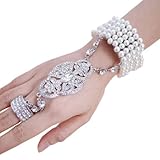 EVER FAITH® Bridal Movie Inspired Flower Pattern Simulated Pearl Bracelet Adjustable Ring Set