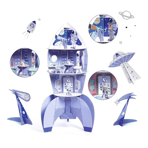 DJECO DIY Cap Space Rocket Craft Kit - Space Themed Creations - Arts & Crafts for Kids - Fun & Creative for Family & Friends, Perfect for Gift - Educational Kit for Children 4+ Years Girls & Boys
