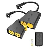 Etekcity Wireless Outdoor Remote Control Outlet, Weatherproof, 150ft Range Electrical Light Switch, 4 Grounded plugs, ETL Listed, Black (1 Remote Included)