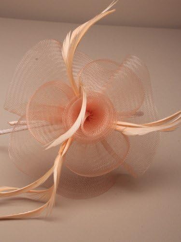 9995 Mesh net flower fascinator feathers Peach Pink Cream or Beige Wedding Prom (Cream)