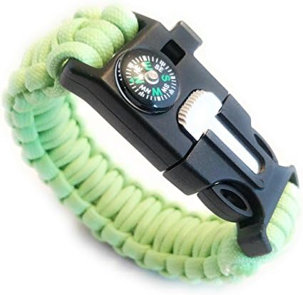 Mello Products Ultimate 550 Paracord Survival Bracelet - Glow in the Dark Luminous Hiking Multi Tool, Emergency Whistle, Compass, Camp Fire Starter 5-in1 Set Universal 9.75"