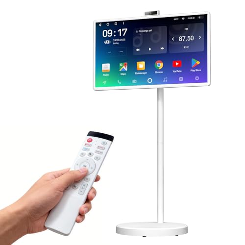 VLH 32″ FHD Portable TV on Wheels, Rolling TV with 38400mAh Battery, Android 15 OS, EDLA-Certified, 8G+128GB, Touch Screen Television with Camera, Wireless Casting, Voice Remote Control