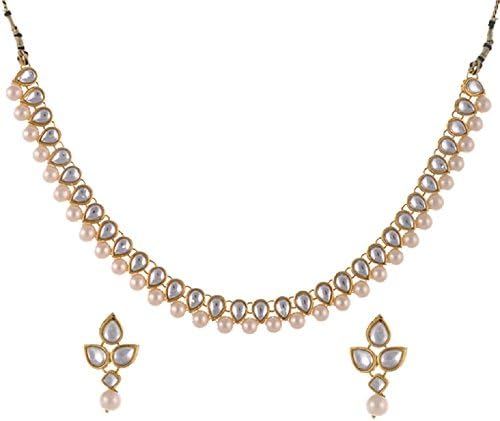 Indian Bollywood Style Gold Plated White Pearls Beautiful Kundan Necklece Set