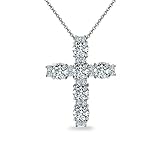 GemStar USA Sterling Silver Round-Cut Large Cross Necklace Made with Swarovski Zirconia