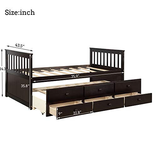LZ LEISURE ZONE Captain's Bed Twin Daybed with Trundle Bed and 3