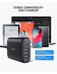 Cargador de pared USB C, cargador de sobremesa multipuerto, 60 W, estación de carga de 5 puertos, con un puerto PD 3.0 de 45 W para MacBook iPad Pro 2018, Nintendo Switch, iPhone XS Max XR X 8 7, Galaxy S9 S8 y más