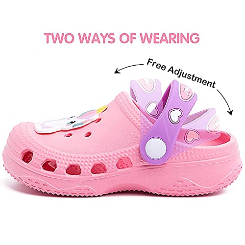 Kids Clogs for Boys Girls Non-Slip Cute Garden Shoes Children Lightweight Beach Pool Shower Slippers Sandals Mules Pink 160