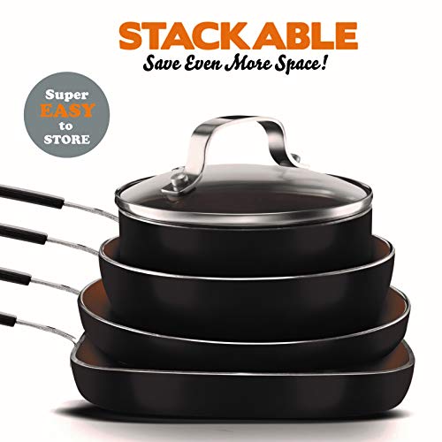 Gotham Steel Mini Stackmaster 5 Piece Cookware Set Nonstick Personal