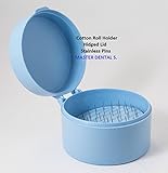 Dental Cotton Roll Dispenser Holder Organizer Case Roun Blue with Hinged Lid and Stainless Pins