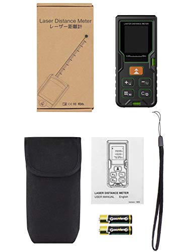 Laser Measure, EURPMASK Laser Measure 164Ft M/In/Ft Mute Laser Distance Meter with 2 Bubble Levels, Backlit LCD and Pythagorean, Measure Distance, Area and Volume - Carry Bag and Battery Included