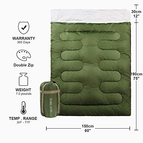 FARLAND Double Sleeping Bag for Adults Teens Kid with Compression Sack Portable and Lightweight for 3-4 Season Camping, Hiking,Waterproof,Traveling, Backpacking and Outdoor - Thumbnail 2