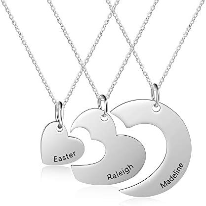 Personalized Custom Necklace Set of 3 Matching Heart Puzzle 3 Piece Necklace Jewely for Best Relationship