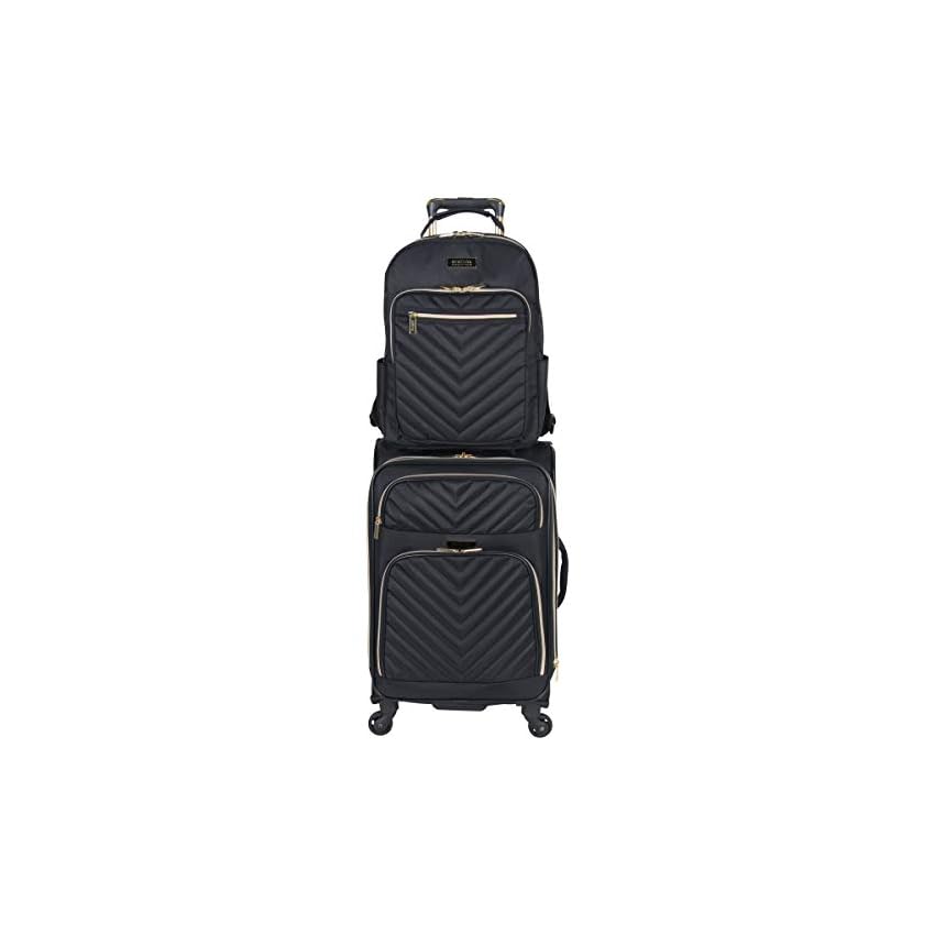 Kenneth Cole Reaction Chelsea Women's 2-Piece Bundle Luggage Set - 20" Chevron Expandable 8-Wheel Carry-On Suitcase & Matching 15" Laptop Tote Bag, Black