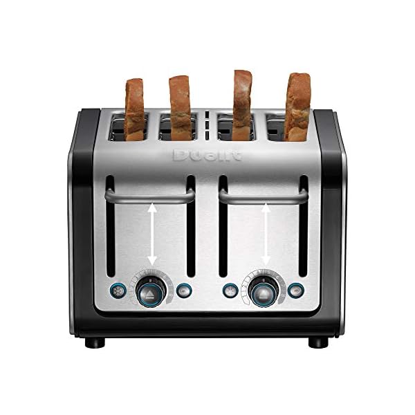 Dualit 46505 Architect 4 Slice Toaster | Brushed Stainless Steel with Black Trim | Extra-Wide Slots – Peek and Pop…