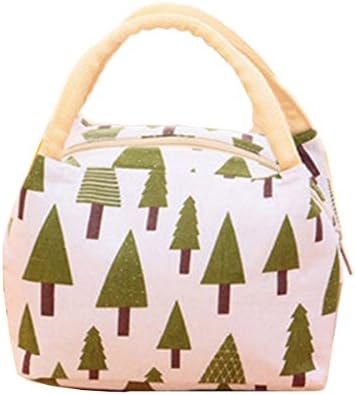 Yahead Lunch Bag Cute Reusable Portable Linen Cotton Insulated Lunch Bag Tote Lunch Soft Bento Cooler Carry Outdoor Picnic Food Bag (Tree)