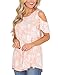 ACKKIA Women's Pink Casual Floral Print Cold Shoulder Cut Out Short Sleeve Blouse Shirt Top Size XL