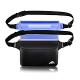 HEETA Waterproof Pouch, Screen Touch Sensitive Waterproof Bag with Adjustable Waist Strap - Keep Your Phone and Valuables Dry - Perfect for Swimming Diving Boating Fishing Beach Black & Blue L