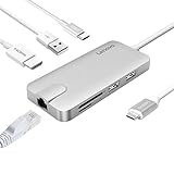 Lenovo USB-C Hub, Type C Adapter With HDMI Port, Gigabit Ethernet Port, USBC Charging Port, 2 USB 3.0, 1 USB 2.0 Ports, SD/TF Card Reader, Compatible For USB C Devices