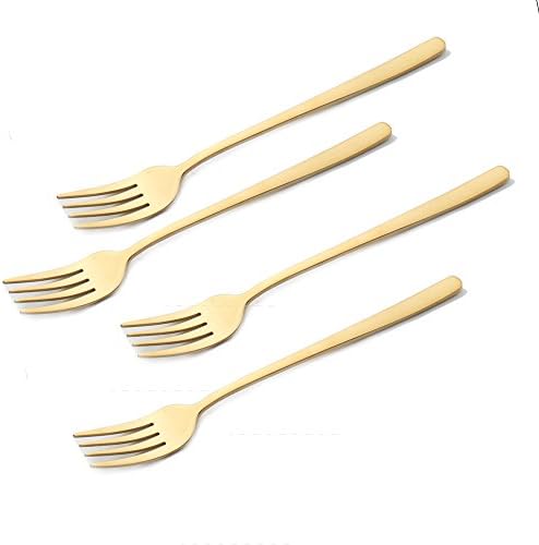 Sherily 4-Pieces Dinner Forks Set, 8-Inch Gold Reusable Metal Stainless Steel Extra-Fine Korean Dinner Forks