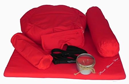 7 Piece Restorative Yoga Set -Zafu Meditation Pillow, Zabuton Cushion, Eye Pillow, Neck Bolster, Back Bolster, Soy Candle, and Strap