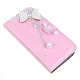 Pooqdo (TM) 2015 HOT Sell Rhinestone Wallet Leather Bling Case Cover For Samsung Galaxy S5 i9600 (Pink)
