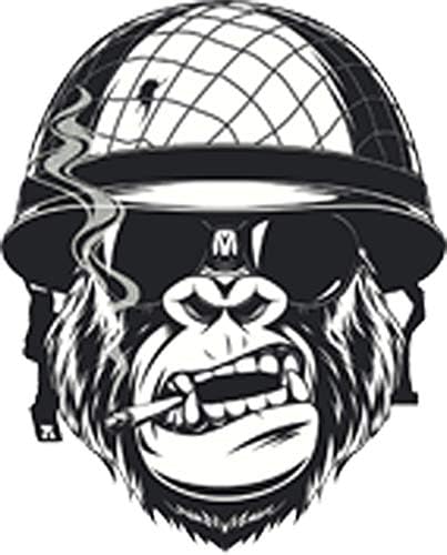 Divine Designs Cool Black and White Gorilla Monkey Soldier Cartoon Vinyl Decal Sticker (12" Tall)