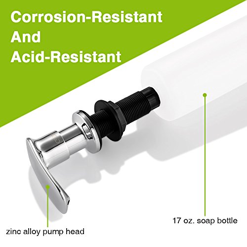 Sink Soap Dispenser, Cozzine Stainless Steel Kitchen Soap Dispenser, Large Capacity 17 OZ Bottle, 3.15 Inch Threaded Tube for Thick Deck Installation, Zinc Alloy Nozzle, Chrome Finish - Thumbnail 2